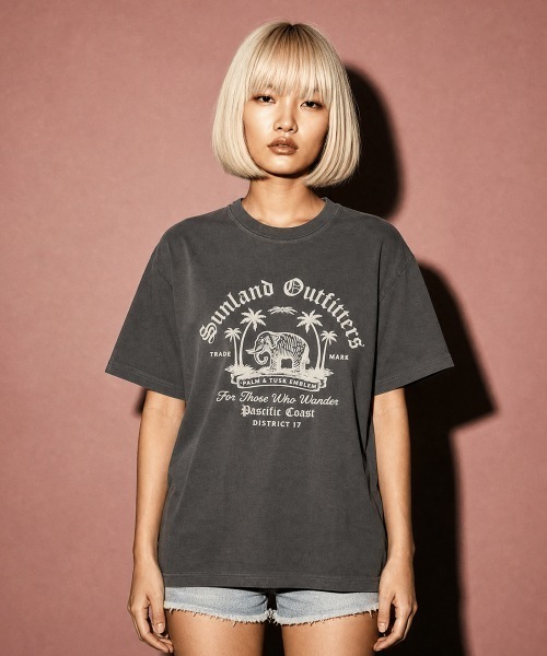 rehacer(レアセル)の「rehacer TEE : Sun Land TEE / サンランド T-shirt(Tシャツ/カットソー・メンズ・スミクロ/ピンク/ホワイト・X-LARGE/LARGE/MEDIUM/SMALL)」の2枚目の写真