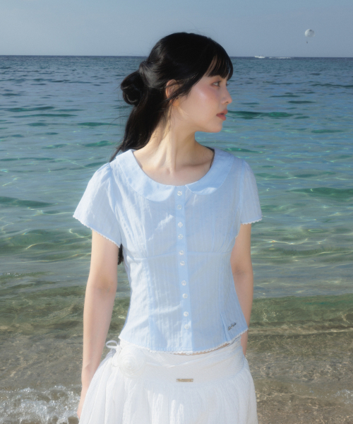 ROSEFRANTZ（ロゼフランツ）の「Round Collar Short Sleeve Blouse [Sky Blue]（シャツ/ブラウス・レディース・スカイブルー・SMALL/MEDIUM）」の4枚目の写真