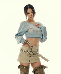 CUT OUT DOUBLE WAIST BUTTON SKIRTS_BEIGE