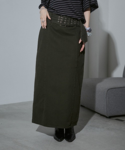 ENVYM（アンビー）の「アイレットベルトマキシスカート（スカート・レディース・グレー/グリーン・SMALL/MEDIUM）」の4枚目の写真