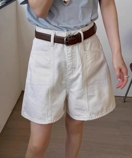 mielu(ミエル)の「ベーシックハーフデニムパンツ(デニムパンツ・レディース・ホワイト・LARGE/MEDIUM/SMALL)」の1枚目の写真