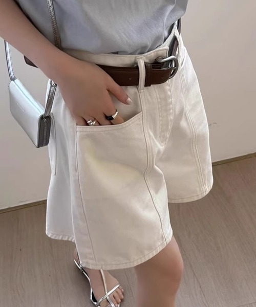 mielu(ミエル)の「ベーシックハーフデニムパンツ(デニムパンツ・レディース・ホワイト・LARGE/MEDIUM/SMALL)」の2枚目の写真