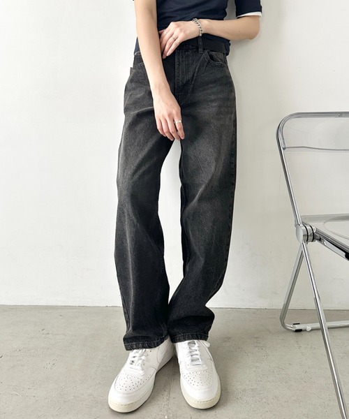 HANES（ヘインズ）の「Hanes(ヘインズ)/ワイドストレート ワイドフィット デニムパンツ/ワイドストレート デニム（デニムパンツ・レディース・ブラック/ライトブルー/ネイビー/ブルー・L/M/S）」の10枚目の写真