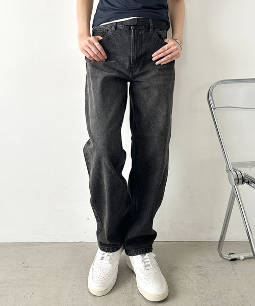 HANES（ヘインズ）の「Hanes(ヘインズ)/ワイドストレート ワイドフィット デニムパンツ/ワイドストレート デニム（デニムパンツ・レディース・ブラック/ライトブルー/ネイビー/ブルー・L/M/S）」の9枚目の写真