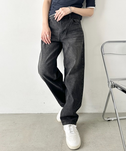 HANES（ヘインズ）の「Hanes(ヘインズ)/ワイドストレート ワイドフィット デニムパンツ/ワイドストレート デニム（デニムパンツ・レディース・ブラック/ライトブルー/ネイビー/ブルー・L/M/S）」の11枚目の写真