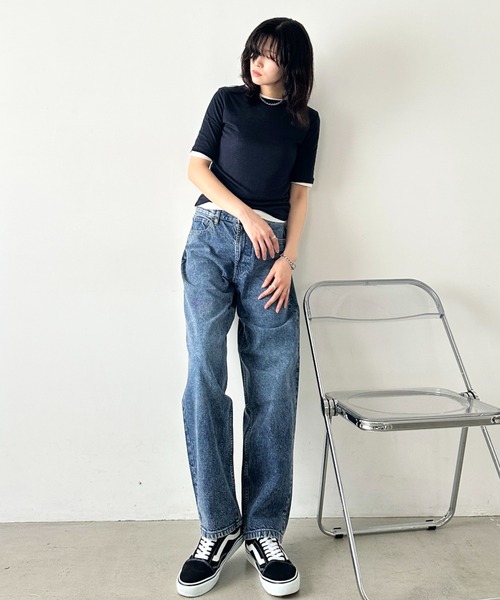 HANES（ヘインズ）の「Hanes(ヘインズ)/ワイドストレート ワイドフィット デニムパンツ/ワイドストレート デニム（デニムパンツ・レディース・ブラック/ライトブルー/ネイビー/ブルー・L/M/S）」の20枚目の写真