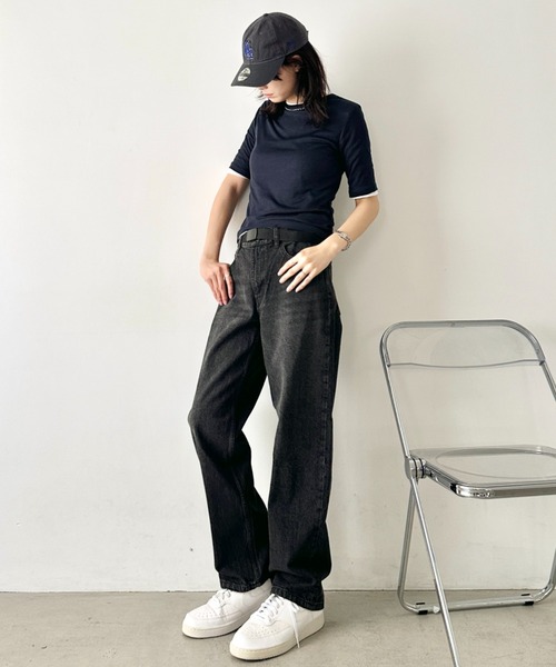 HANES（ヘインズ）の「Hanes(ヘインズ)/ワイドストレート ワイドフィット デニムパンツ/ワイドストレート デニム（デニムパンツ・レディース・ブラック/ライトブルー/ネイビー/ブルー・L/M/S）」の13枚目の写真