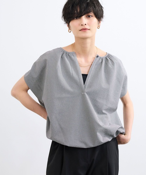 BARNYARDSTORM(バンヤードストーム)の「BARNYARDSTORM / エアリーサッカーバルーンブラウス【吸水速乾/JAPAN FABRIC】(シャツ/ブラウス・レディース・ブラック/ホワイト・FREE)」の1枚目の写真