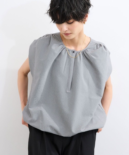 BARNYARDSTORM(バンヤードストーム)の「BARNYARDSTORM / エアリーサッカーバルーンブラウス【吸水速乾/JAPAN FABRIC】(シャツ/ブラウス・レディース・ブラック/ホワイト・FREE)」の11枚目の写真