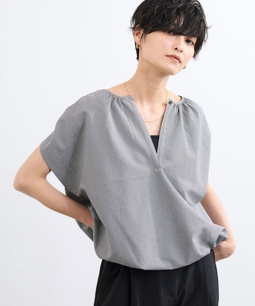 BARNYARDSTORM(バンヤードストーム)の「BARNYARDSTORM / エアリーサッカーバルーンブラウス【吸水速乾/JAPAN FABRIC】(シャツ/ブラウス・レディース・ブラック/ホワイト・FREE)」の10枚目の写真