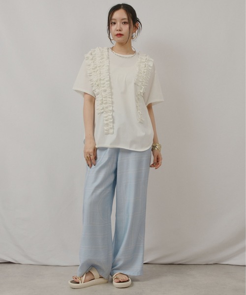 palm RICHE(ポームリシュ)の「ランダムフリルトップス(Tシャツ/カットソー・レディース・グレー/オフホワイト/ブラック・M)」の8枚目の写真