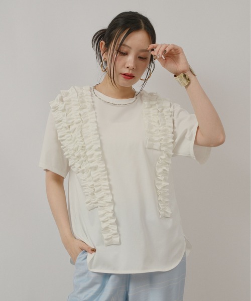 palm RICHE(ポームリシュ)の「ランダムフリルトップス(Tシャツ/カットソー・レディース・グレー/オフホワイト/ブラック・M)」の10枚目の写真