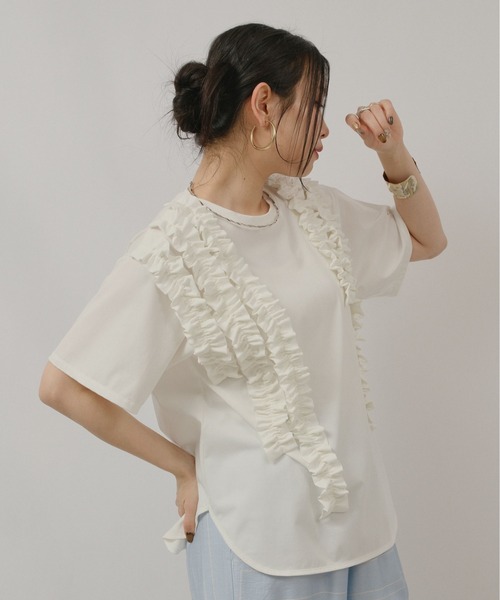 palm RICHE(ポームリシュ)の「ランダムフリルトップス(Tシャツ/カットソー・レディース・グレー/オフホワイト/ブラック・M)」の14枚目の写真