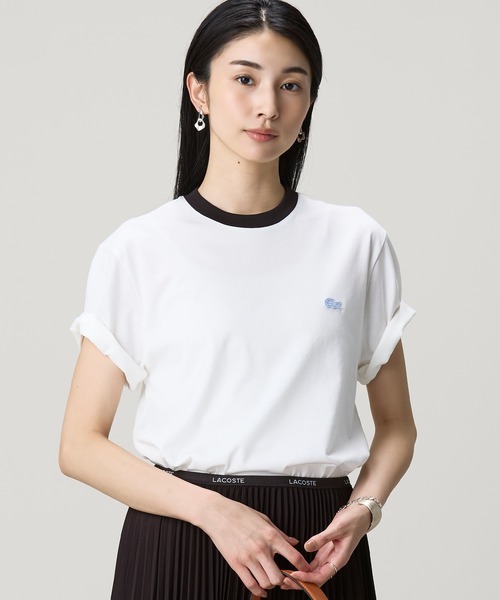 LACOSTE(ラコステ)の「配色ネックリブリンガーネックTシャツ(Tシャツ/カットソー・メンズ・オフホワイト/ライトブルー/オレンジ・2/3/5/4)」の1枚目の写真