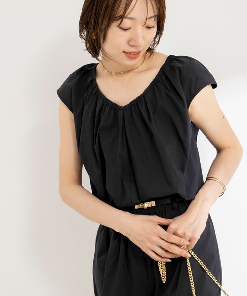 NOLLEY’S(ノーリーズ)の「ウォッシャブルギャザー2WAYオールインワン(つなぎ/オールインワン・レディース・ベージュ/ブラック・38)」の9枚目の写真