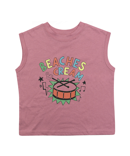 BEACHESAND CREAM KIDS(ビーチスアンドクリームキッズ)の「ドラム 袖なしTシャツ - グレイッシュピンク(Tシャツ/カットソー・レディース・ピンク・SMALL/MEDIUM/LARGE)」の1枚目の写真