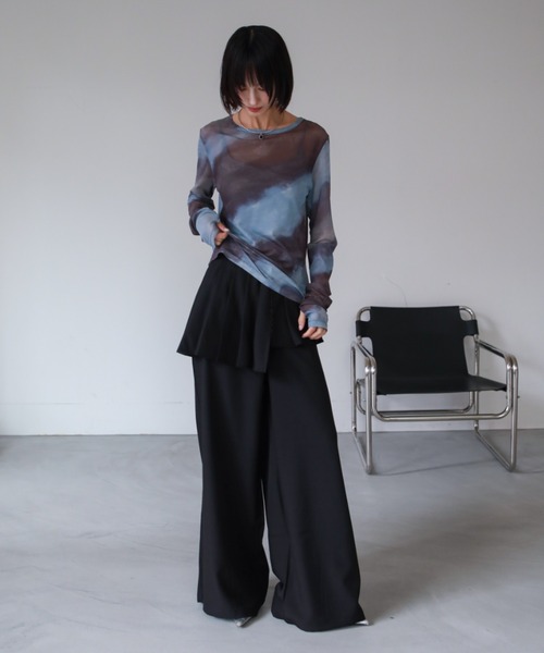 VACANCY(ヴァカンシー)の「アート柄シアーインナー(Tシャツ/カットソー・レディース・ダークブルー/マスタード/ブラック/ブラウン/パープル/ブルー/グリーン/レッド・FREE)」の22枚目の写真