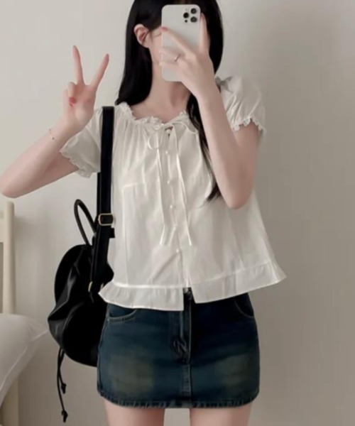 semplice（センプリチェ）の「ブラウス【韓国ファッション】（シャツ/ブラウス・レディース・ブルー/ベージュ/ホワイト・F）」の11枚目の写真