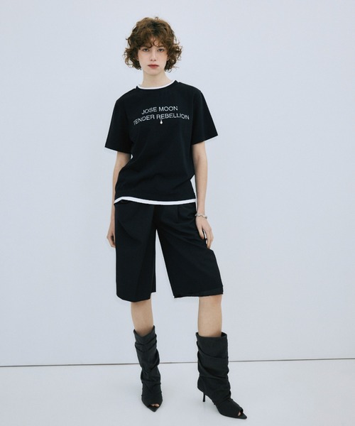 JOSE MOON（ジョゼムーン）の「RINGER T-SHIRT with PEARL/リンガーTシャツウィズパール（Tシャツ/カットソー・レディース・ホワイト/グレー/ブラック・FREE）」の15枚目の写真