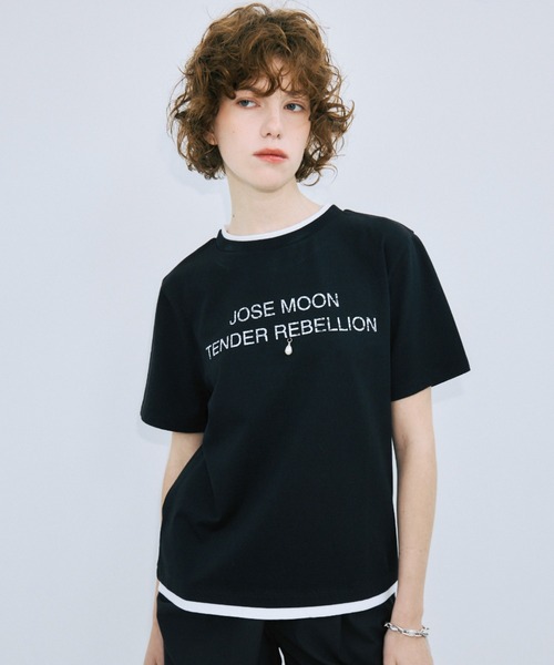 JOSE MOON（ジョゼムーン）の「RINGER T-SHIRT with PEARL/リンガーTシャツウィズパール（Tシャツ/カットソー・レディース・ホワイト/グレー/ブラック・FREE）」の11枚目の写真