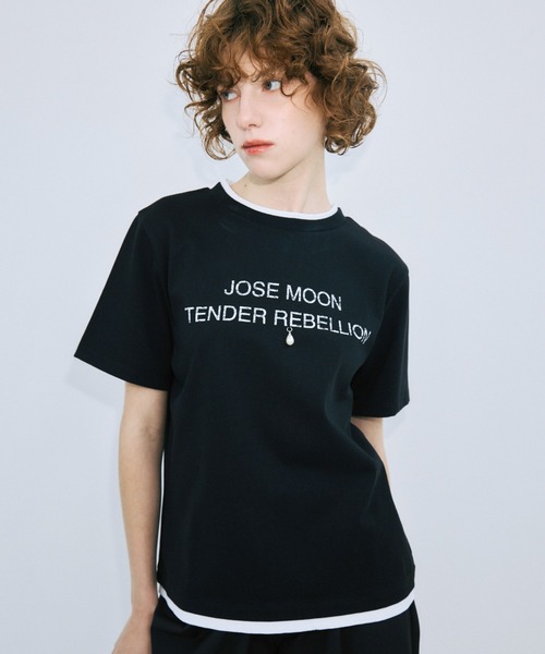 JOSE MOON（ジョゼムーン）の「RINGER T-SHIRT with PEARL/リンガーTシャツウィズパール（Tシャツ/カットソー・レディース・ホワイト/グレー/ブラック・FREE）」の13枚目の写真