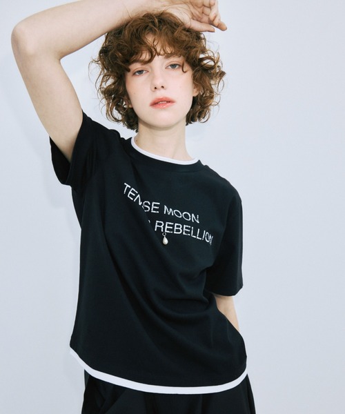 JOSE MOON（ジョゼムーン）の「RINGER T-SHIRT with PEARL/リンガーTシャツウィズパール（Tシャツ/カットソー・レディース・ホワイト/グレー/ブラック・FREE）」の20枚目の写真