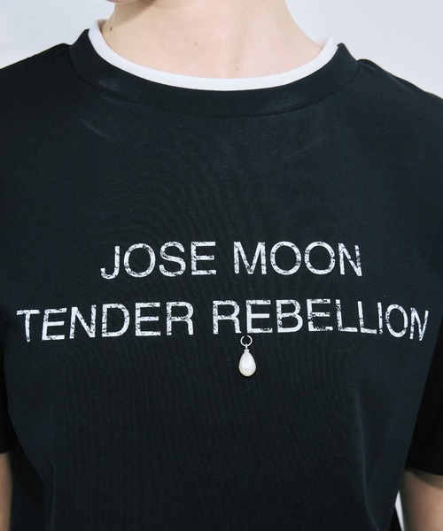 JOSE MOON（ジョゼムーン）の「RINGER T-SHIRT with PEARL/リンガーTシャツウィズパール（Tシャツ/カットソー・レディース・ホワイト/グレー/ブラック・FREE）」の4枚目の写真
