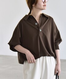 quaranciel | quaranciel:〈接触冷感/洗濯機可能〉シルク ミックス ポンチ ドロスト ポロ プルオーバー(Tシャツ/カットソー)