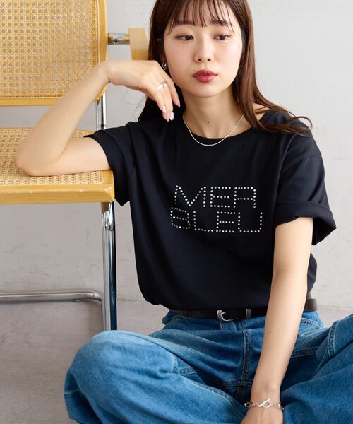 DISCOAT(ディスコート)の「ラインストーンロゴTシャツ(Tシャツ/カットソー・レディース・ブラック/オフホワイト・FREE)」の2枚目の写真