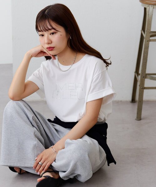 DISCOAT(ディスコート)の「ラインストーンロゴTシャツ(Tシャツ/カットソー・レディース・ブラック/オフホワイト・FREE)」の22枚目の写真