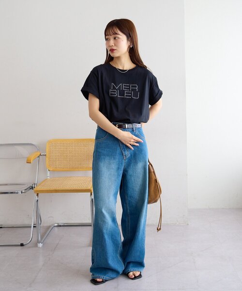 DISCOAT(ディスコート)の「ラインストーンロゴTシャツ(Tシャツ/カットソー・レディース・ブラック/オフホワイト・FREE)」の11枚目の写真