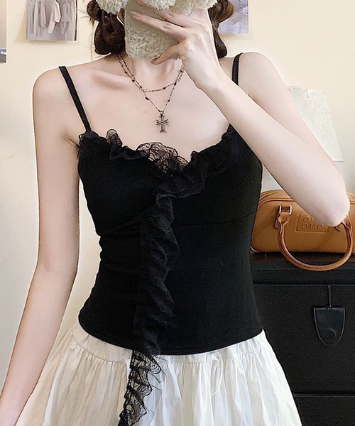 Lace Ladies(レースレディース)の「レース フリル カップ付き キャミソール(キャミソール・レディース・グレー/ホワイト/アイボリー/ブラック・FREE)」の1枚目の写真