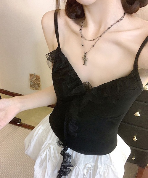 Lace Ladies(レースレディース)の「レース フリル カップ付き キャミソール(キャミソール・レディース・グレー/ホワイト/アイボリー/ブラック・FREE)」の5枚目の写真