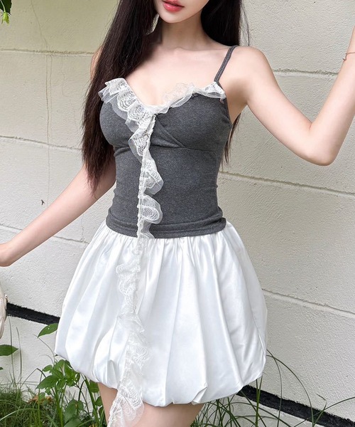 Lace Ladies(レースレディース)の「レース フリル カップ付き キャミソール(キャミソール・レディース・グレー/ホワイト/アイボリー/ブラック・FREE)」の9枚目の写真
