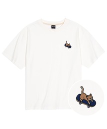 クールコットンオーバーサイズボードニャン刺繍半袖Tシャツ