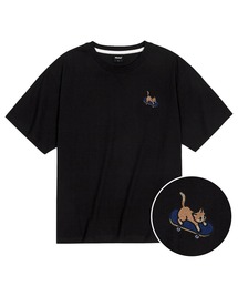 クールコットンオーバーサイズボードニャン刺繍半袖Tシャツ
