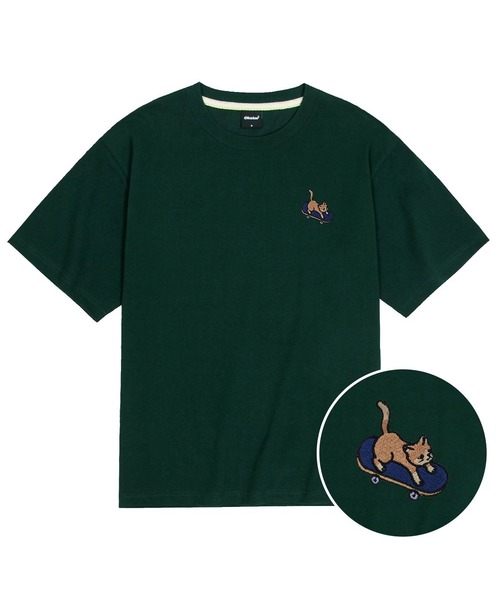 OKSTAR(オクスター)の「クールコットンオーバーサイズボードニャン刺繍半袖Tシャツ(Tシャツ/カットソー・レディース・ダークグリーン/ホワイト/クリーム/ブラック・SMALL/MEDIUM/LARGE/X-LARGE/XX-LARGE)」の4枚目の写真