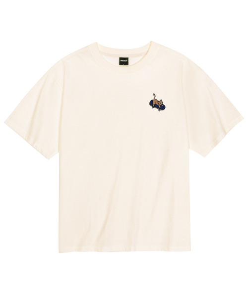 OKSTAR(オクスター)の「クールコットンオーバーサイズボードニャン刺繍半袖Tシャツ(Tシャツ/カットソー・レディース・ダークグリーン/ホワイト/クリーム/ブラック・SMALL/MEDIUM/LARGE/X-LARGE/XX-LARGE)」の5枚目の写真