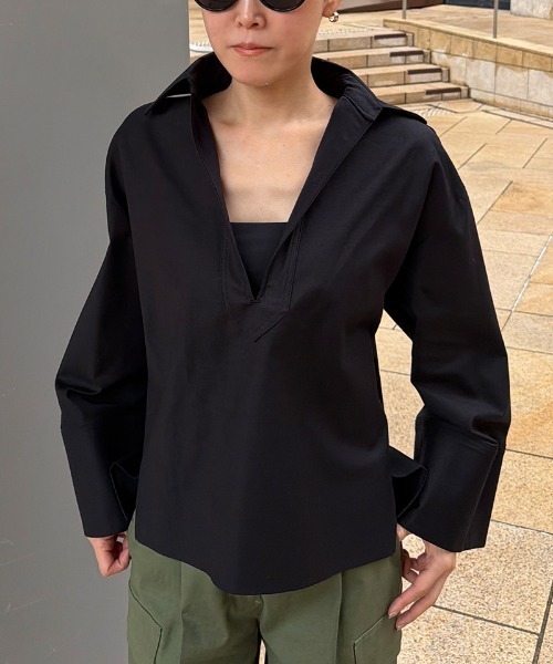 JENNE(ジェンヌ)の「日本製フォルムスリーブシャツ<オーガニックコットン>(シャツ/ブラウス・レディース・カーキ/ブラック・SMALL/LARGE/MEDIUM)」の10枚目の写真