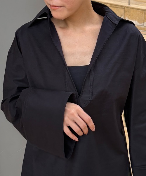 JENNE(ジェンヌ)の「日本製フォルムスリーブシャツ<オーガニックコットン>(シャツ/ブラウス・レディース・カーキ/ブラック・SMALL/LARGE/MEDIUM)」の11枚目の写真