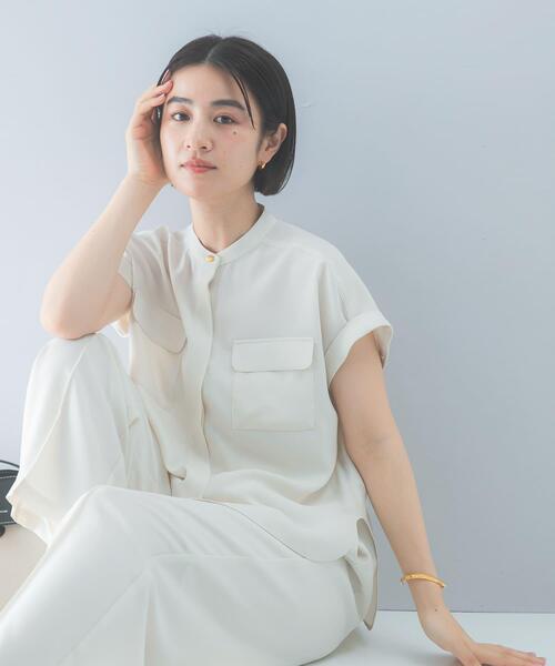 URBAN RESEARCH ROSSO WOMEN(アーバンリサーチ ロッソ)の「クールタッチ吸水速乾ポケットフレアブラウス(シャツ/ブラウス・レディース・アイボリー/ネイビー・FREE)」の4枚目の写真