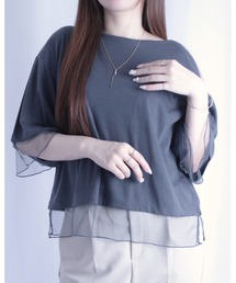 amini（アミニ）の「チュールレイヤード風リブカットソー（Tシャツ/カットソー）」