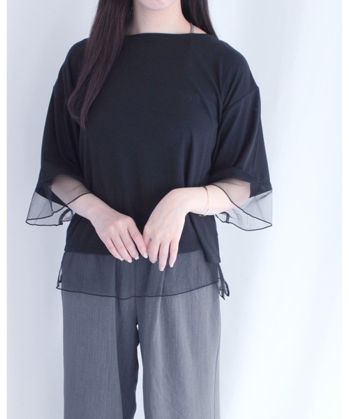 amini（アミニ）の「チュールレイヤード風リブカットソー（Tシャツ/カットソー・レディース・オフホワイト/チャコールグレー/ブラック・MEDIUM）」の12枚目の写真