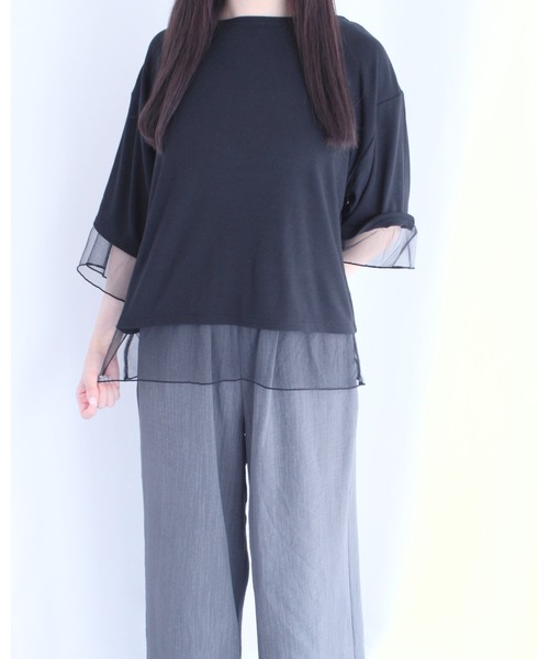 amini（アミニ）の「チュールレイヤード風リブカットソー（Tシャツ/カットソー・レディース・オフホワイト/チャコールグレー/ブラック・MEDIUM）」の13枚目の写真