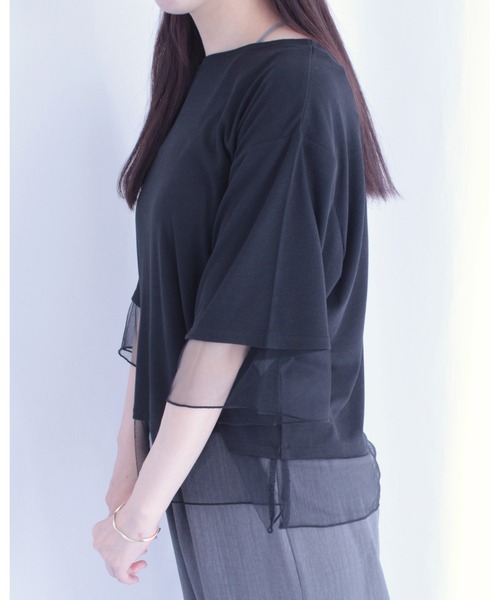 amini（アミニ）の「チュールレイヤード風リブカットソー（Tシャツ/カットソー・レディース・オフホワイト/チャコールグレー/ブラック・MEDIUM）」の6枚目の写真