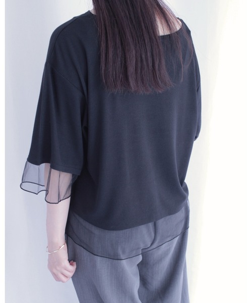 amini（アミニ）の「チュールレイヤード風リブカットソー（Tシャツ/カットソー・レディース・オフホワイト/チャコールグレー/ブラック・MEDIUM）」の7枚目の写真