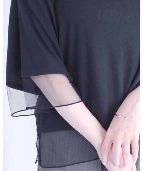 amini（アミニ）の「チュールレイヤード風リブカットソー（Tシャツ/カットソー・レディース・オフホワイト/チャコールグレー/ブラック・MEDIUM）」の11枚目の写真