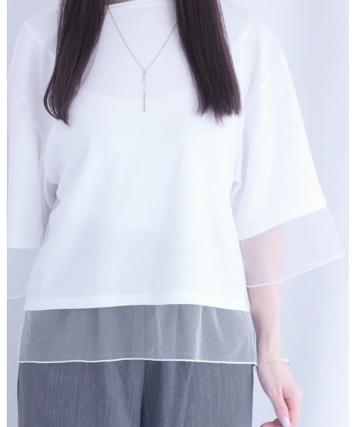 amini（アミニ）の「チュールレイヤード風リブカットソー（Tシャツ/カットソー・レディース・オフホワイト/チャコールグレー/ブラック・MEDIUM）」の16枚目の写真