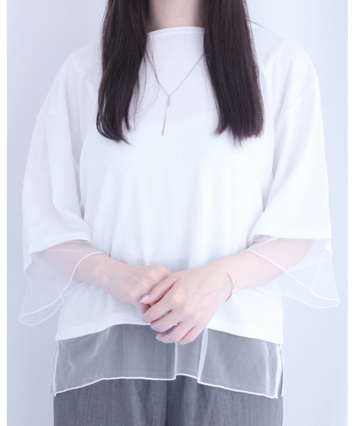 amini（アミニ）の「チュールレイヤード風リブカットソー（Tシャツ/カットソー・レディース・オフホワイト/チャコールグレー/ブラック・MEDIUM）」の15枚目の写真