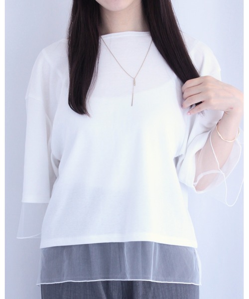 amini（アミニ）の「チュールレイヤード風リブカットソー（Tシャツ/カットソー・レディース・オフホワイト/チャコールグレー/ブラック・MEDIUM）」の14枚目の写真